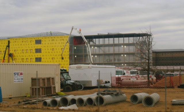 Contractors work on a new $27.3 million transient training troops barracks project, known as the Fort McCoy East Barracks Project, on March 3, 2025, at Fort McCoy, Wis. Contractors began in May 2024 getting the site set up for the fourth transient...