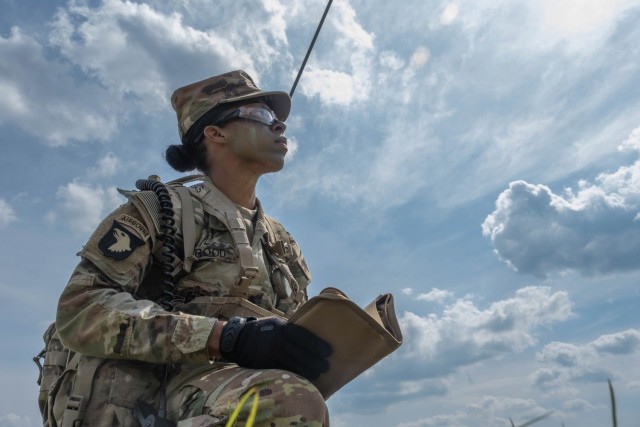 U.S. Army 1st Sgt. Marie Rood, the 101st Human Resource Company, 101st Special Troops Battalion, 101st Division Sustainment Brigade senior enlisted advisor, prepares to conduct pathfinder operations during Operation Lethal Eagle IV on April 27,...