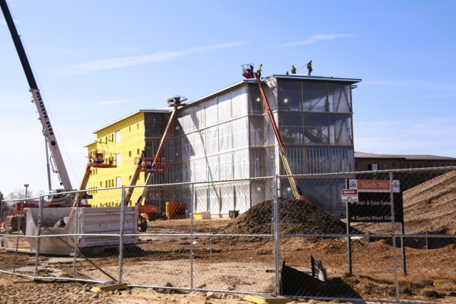 Contractors work on a new $27.3 million transient training troops barracks project, known as the Fort McCoy East Barracks Project, on March 13, 2025, at Fort McCoy, Wis. Contractors began in May 2024 getting the site set up for the fourth...