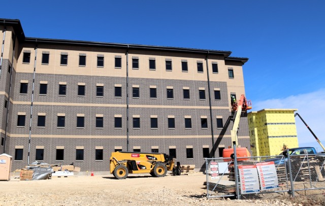 The construction area for a new $28.08 million barracks building is shown March 17, 2025, at Fort McCoy, Wis., as progress on the facility continues. The contractor for the project, BlindermanPower (Construction), received the notice to proceed...