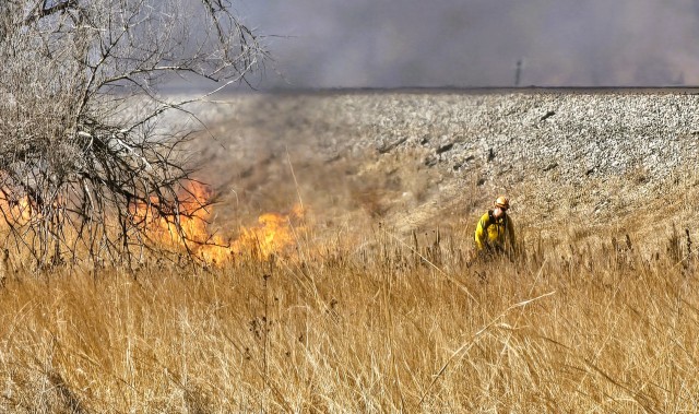 Members of the Fort McCoy prescribed burn team oversee a prescribed burn March 13, 2025, on South Post at Fort McCoy, Wis. The post prescribed burn team includes personnel with the Fort McCoy Directorate of Emergency Services Fire Department;...