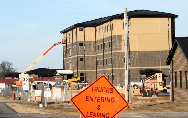 The construction area for a new $28.08 million barracks building is shown March 12, 2025, at Fort McCoy, Wis., as progress on the facility continues. The contractor for the project, BlindermanPower (Construction), received the notice to proceed...