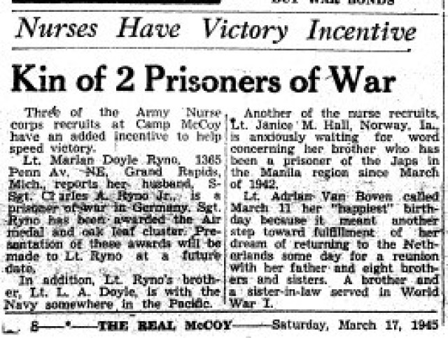 This is a news clipping from the March 17, 1945, edition of The Real McCoy newspaper at Fort McCoy, Wis. During that time, the installation was busy preparing service members for fighting in World War II. (U.S. Army Historical Photo)