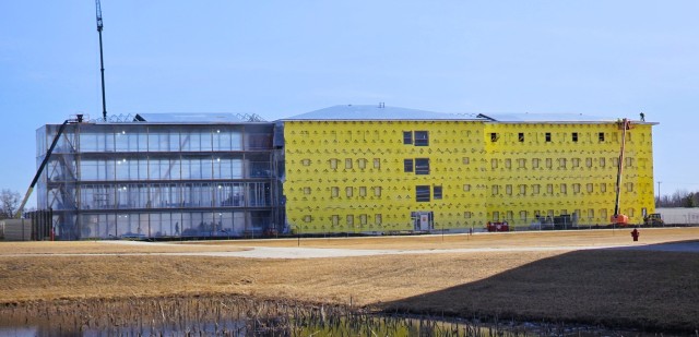 Contractors work on a new $27.3 million transient training troops barracks project, known as the Fort McCoy East Barracks Project, on March 10, 2025, at Fort McCoy, Wis. Contractors began in May 2024 getting the site set up for the fourth...