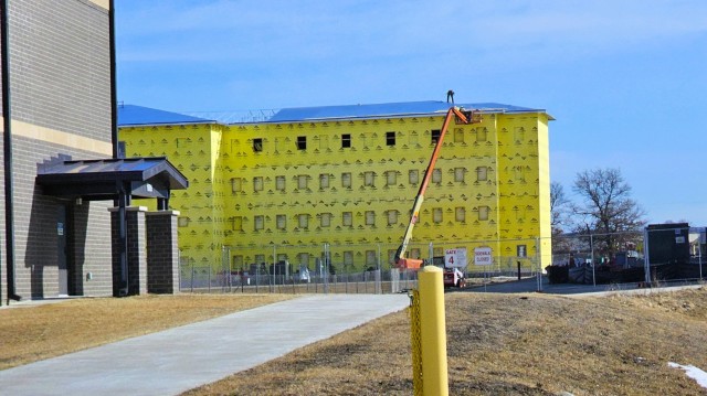Contractors work on a new $27.3 million transient training troops barracks project, known as the Fort McCoy East Barracks Project, on March 10, 2025, at Fort McCoy, Wis. Contractors began in May 2024 getting the site set up for the fourth...