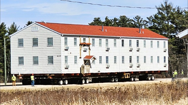 Contractors take advantage of good weather; successfully move third of five World War II-era barracks at Fort McCoy