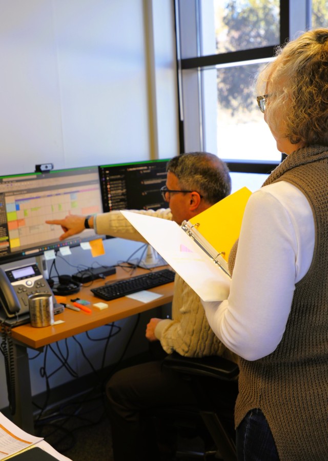 Fort McCoy Civilian Personnel Office Chief Ben Finn and Management Analyst Dixie Dettinger work on a project Feb. 20, 2025, in building 2187 at Fort McCoy, Wis. They are both part of the newly established Civilian Personnel Office at the...