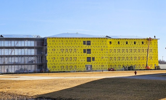 Contractors work on a new $27.3 million transient training troops barracks project, known as the Fort McCoy East Barracks Project, on March 10, 2025, at Fort McCoy, Wis. Contractors began in May 2024 getting the site set up for the fourth...
