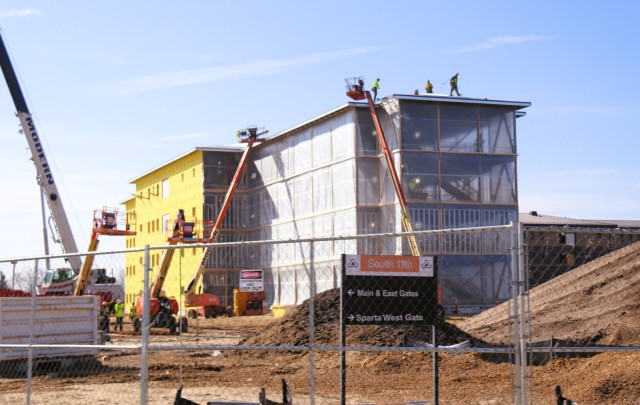 Contractors work on a new $27.3 million transient training troops barracks project, known as the Fort McCoy East Barracks Project, on March 13, 2025, at Fort McCoy, Wis. Contractors began in May 2024 getting the site set up for the fourth...