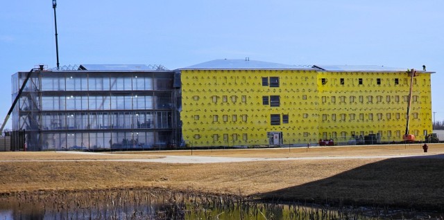 Contractors work on a new $27.3 million transient training troops barracks project, known as the Fort McCoy East Barracks Project, on March 10, 2025, at Fort McCoy, Wis. Contractors began in May 2024 getting the site set up for the fourth...
