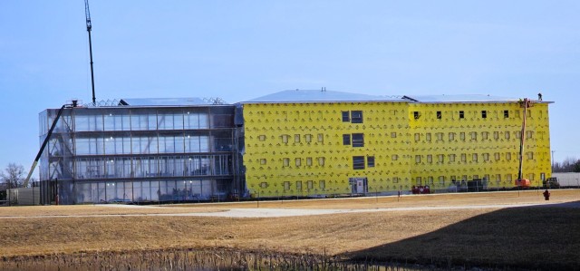 Contractors work on a new $27.3 million transient training troops barracks project, known as the Fort McCoy East Barracks Project, on March 10, 2025, at Fort McCoy, Wis. Contractors began in May 2024 getting the site set up for the fourth...