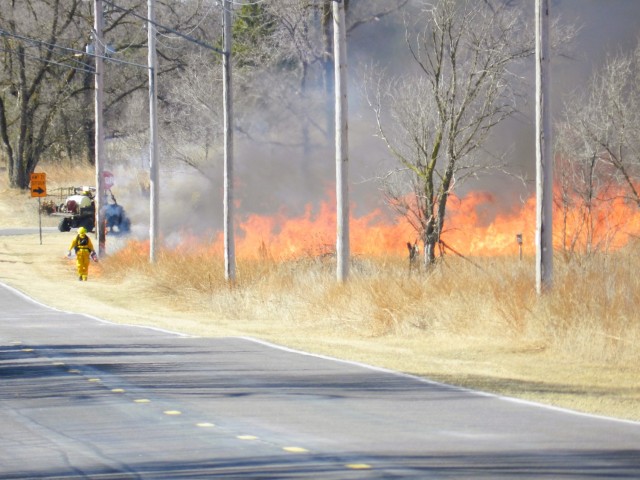Members of the Fort McCoy prescribed burn team oversee a prescribed burn March 13, 2025, on South Post at Fort McCoy, Wis. The post prescribed burn team includes personnel with the Fort McCoy Directorate of Emergency Services Fire Department;...