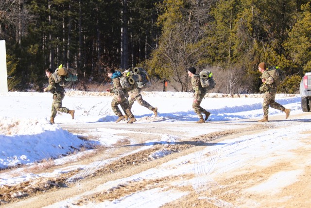 ROTC cadets compete in the Northern Warfare Challenge on Feb. 21, 2025, at Fort McCoy, Wis. ROTC teams with U.S. Army Cadet Command came from all around the United States as they battled through a wide variety of challenges and long ruck marching...