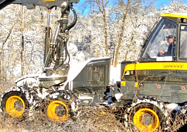 A logger works on a harvest March 20, 2025, at Fort McCoy, Wis. Timber sales are administered by the Omaha District of the Army Corps of Engineers and are sold by sealed bid. Timber sale bidding is held once each year, typically in December....
