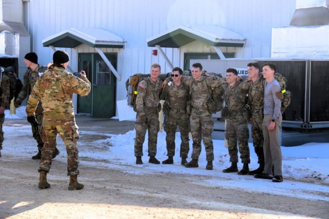 ROTC cadets with an Army ROTC unit participate in the Northern Warfare Challenge on Feb. 21, 2025, at Fort McCoy, Wis. There were 54 teams competing in the challenge from universities and colleges all over the United States. At Fort McCoy, cadets...