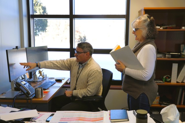 Fort McCoy Civilian Personnel Office Chief Ben Finn and Management Analyst Dixie Dettinger work on a project Feb. 20, 2025, in building 2187 at Fort McCoy, Wis. They are both part of the newly established Civilian Personnel Office at the...
