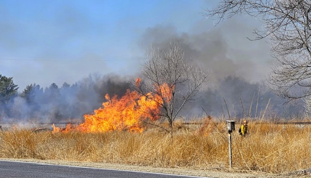 Members of the Fort McCoy prescribed burn team oversee a prescribed burn March 13, 2025, on South Post at Fort McCoy, Wis. The post prescribed burn team includes personnel with the Fort McCoy Directorate of Emergency Services Fire Department;...