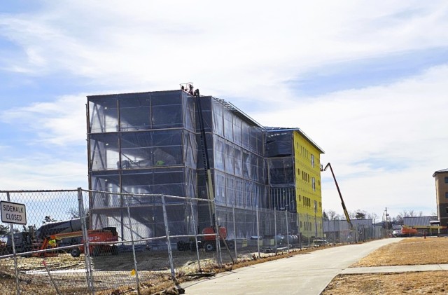 Contractors work on a new $27.3 million transient training troops barracks project, known as the Fort McCoy East Barracks Project, on March 10, 2025, at Fort McCoy, Wis. Contractors began in May 2024 getting the site set up for the fourth...