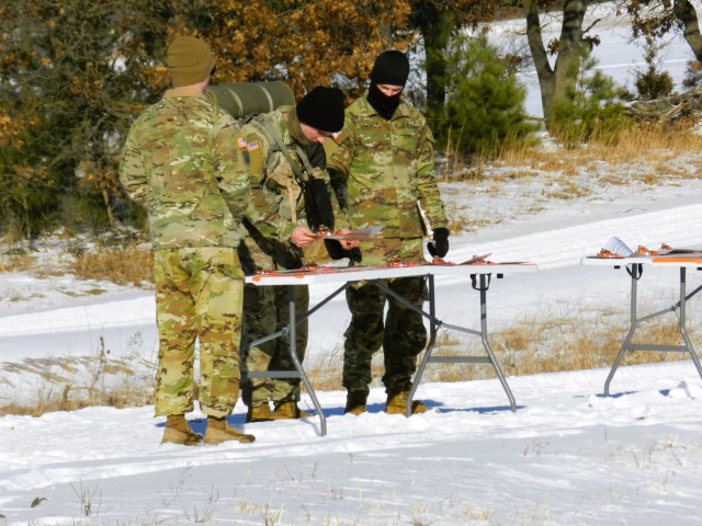 ROTC cadets with an Army ROTC unit participate in the Northern Warfare Challenge on Feb. 21, 2025, at Fort McCoy, Wis. There were 54 teams competing in the challenge from universities and colleges all over the United States. At Fort McCoy, cadets...