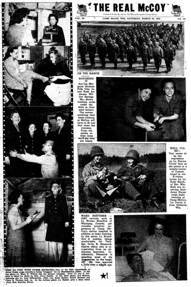 This is a news clipping from the March 24, 1945, edition of The Real McCoy newspaper at Fort McCoy, Wis. During that time, the installation was busy preparing service members for fighting in World War II. (U.S. Army Historical Photo)