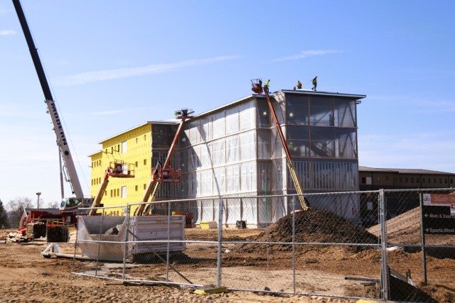 Contractors work on a new $27.3 million transient training troops barracks project, known as the Fort McCoy East Barracks Project, on March 13, 2025, at Fort McCoy, Wis. Contractors began in May 2024 getting the site set up for the fourth...