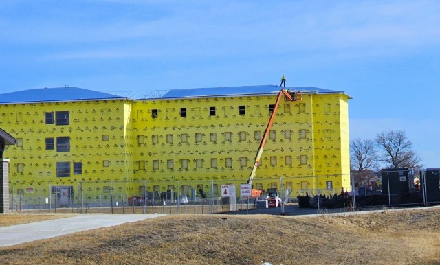 Contractors work on a new $27.3 million transient training troops barracks project, known as the Fort McCoy East Barracks Project, on March 10, 2025, at Fort McCoy, Wis. Contractors began in May 2024 getting the site set up for the fourth...