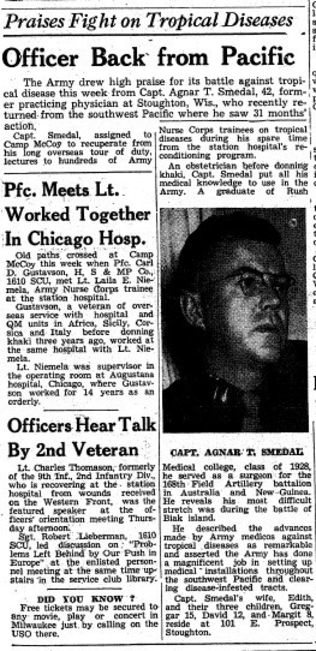This is a news clipping from the March 10, 1945, edition of The Real McCoy newspaper at Fort McCoy, Wis. During that time, the installation was busy preparing service members for fighting in World War II. (U.S. Army Historical Photo)