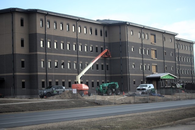 The construction area for a new $28.08 million barracks building is shown March 17, 2025, at Fort McCoy, Wis., as progress on the facility continues. The contractor for the project, BlindermanPower (Construction), received the notice to proceed...