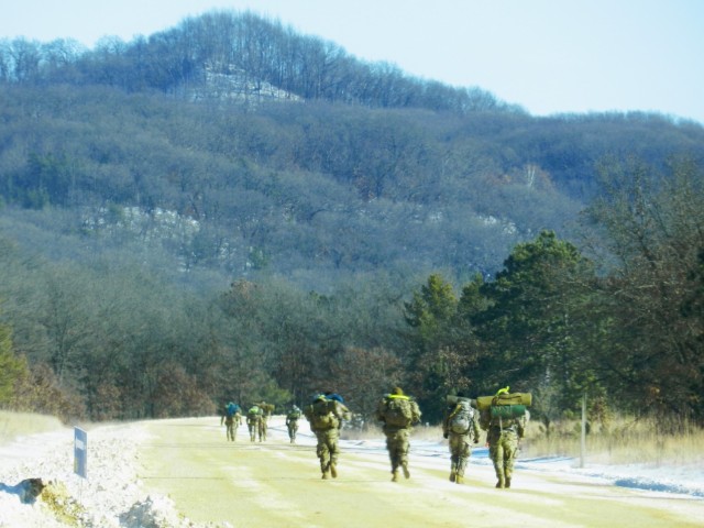ROTC cadets with an Army ROTC unit participate in the Northern Warfare Challenge on Feb. 21, 2025, at Fort McCoy, Wis. There were 54 teams competing in the challenge from universities and colleges all over the United States. At Fort McCoy, cadets...