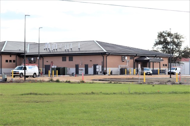 Contractors work on a new 1,428-person annual training/mobilization dining facility Oct. 17, 2019, in the 1800 block at Fort McCoy, Wis. The project, coordinated by the U.S. Army Corps of Engineers, is being constructed by contractor L.S. Black...