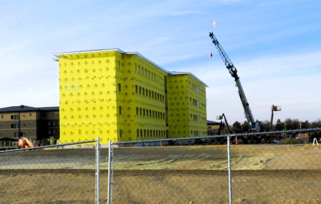 Contractors work on a new $27.3 million transient training troops barracks project, known as the Fort McCoy East Barracks Project, on March 3, 2025, at Fort McCoy, Wis. Contractors began in May 2024 getting the site set up for the fourth transient...