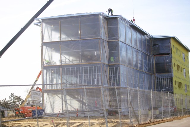 Contractors work on a new $27.3 million transient training troops barracks project, known as the Fort McCoy East Barracks Project, on March 12, 2025, at Fort McCoy, Wis. Contractors began in May 2024 getting the site set up for the fourth...