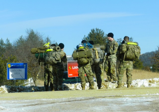 ROTC cadets with an Army ROTC unit participate in the Northern Warfare Challenge on Feb. 21, 2025, at Fort McCoy, Wis. There were 54 teams competing in the challenge from universities and colleges all over the United States. At Fort McCoy, cadets...