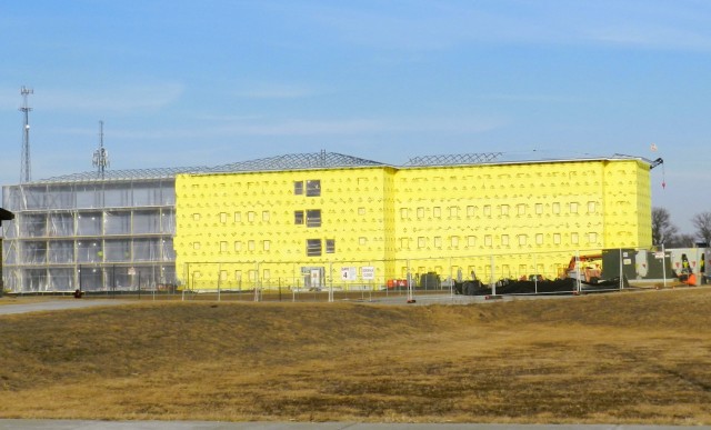 Contractors work on a new $27.3 million transient training troops barracks project, known as the Fort McCoy East Barracks Project, on March 3, 2025, at Fort McCoy, Wis. Contractors began in May 2024 getting the site set up for the fourth transient...