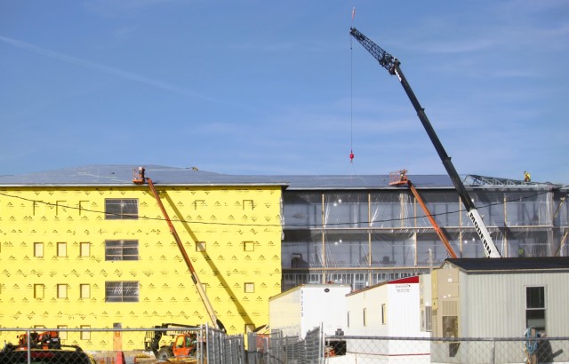 Contractors work on a new $27.3 million transient training troops barracks project, known as the Fort McCoy East Barracks Project, on March 12, 2025, at Fort McCoy, Wis. Contractors began in May 2024 getting the site set up for the fourth...