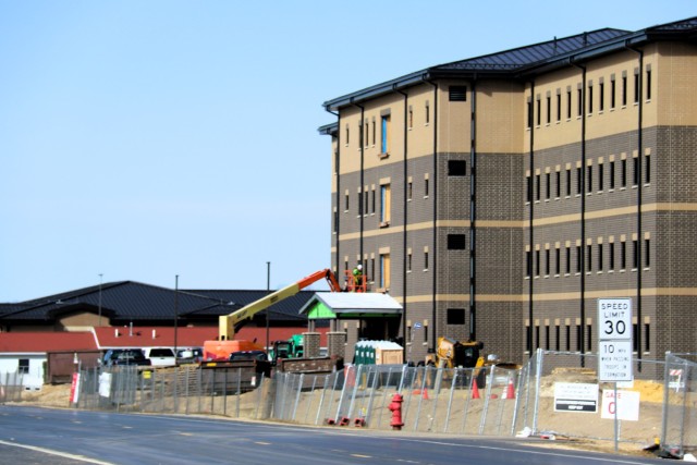 The construction area for a new $28.08 million barracks building is shown March 17, 2025, at Fort McCoy, Wis., as progress on the facility continues. The contractor for the project, BlindermanPower (Construction), received the notice to proceed...