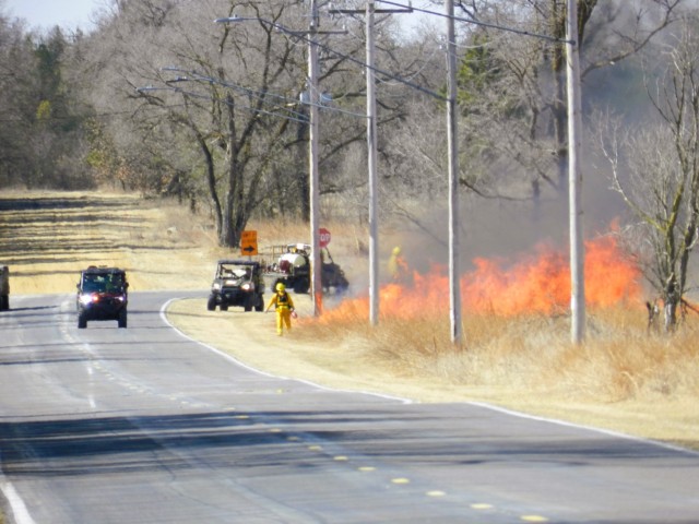 Members of the Fort McCoy prescribed burn team oversee a prescribed burn March 13, 2025, on South Post at Fort McCoy, Wis. The post prescribed burn team includes personnel with the Fort McCoy Directorate of Emergency Services Fire Department;...