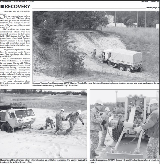 This is a news clipping from the March 27, 2015, edition of The Real McCoy newspaper at Fort McCoy, Wis. During that time, the installation was continuing its mission training service members largely from the Army Reserve and National Guard. (U.S....