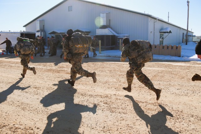 ROTC cadets with an Army ROTC unit participate in the Northern Warfare Challenge on Feb. 21, 2025, at Fort McCoy, Wis. There were 54 teams competing in the challenge from universities and colleges all over the United States. At Fort McCoy, cadets...