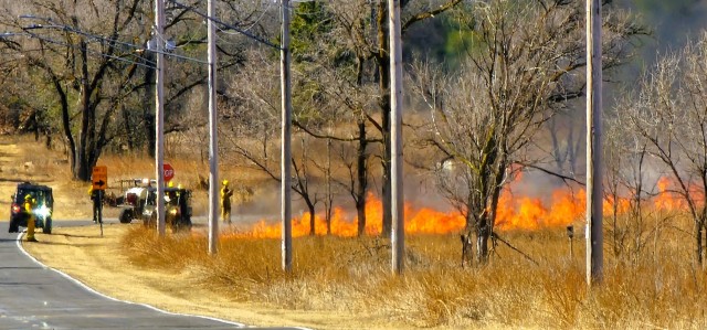 Members of the Fort McCoy prescribed burn team oversee a prescribed burn March 13, 2025, on South Post at Fort McCoy, Wis. The post prescribed burn team includes personnel with the Fort McCoy Directorate of Emergency Services Fire Department;...