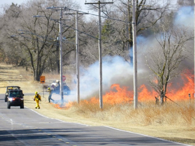 Members of the Fort McCoy prescribed burn team oversee a prescribed burn March 13, 2025, on South Post at Fort McCoy, Wis. The post prescribed burn team includes personnel with the Fort McCoy Directorate of Emergency Services Fire Department;...