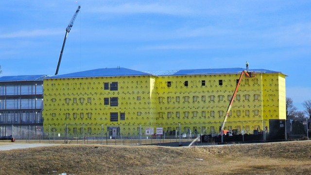 Contractors work on a new $27.3 million transient training troops barracks project, known as the Fort McCoy East Barracks Project, on March 10, 2025, at Fort McCoy, Wis. Contractors began in May 2024 getting the site set up for the fourth...