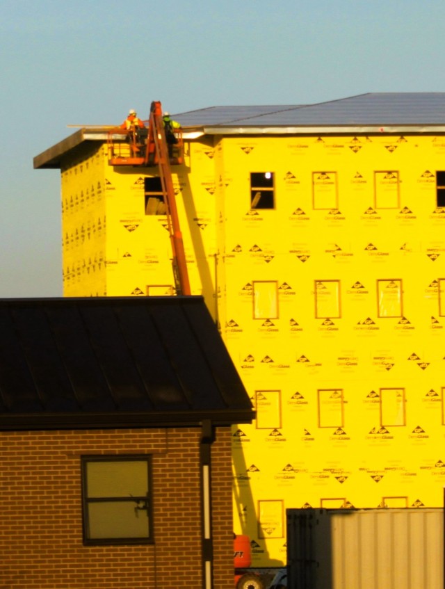 Contractors work on a new $27.3 million transient training troops barracks project, known as the Fort McCoy East Barracks Project, on March 13, 2025, at Fort McCoy, Wis. Contractors began in May 2024 getting the site set up for the fourth...