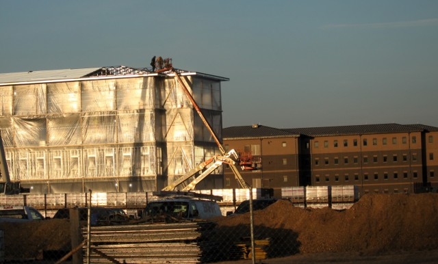 Contractors work on a new $27.3 million transient training troops barracks project, known as the Fort McCoy East Barracks Project, on March 13, 2025, at Fort McCoy, Wis. Contractors began in May 2024 getting the site set up for the fourth...