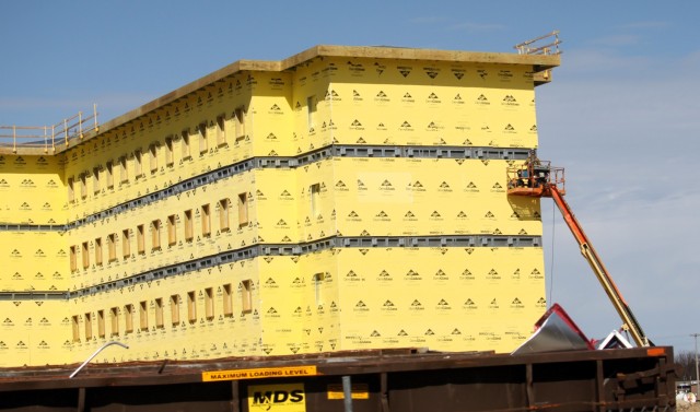 Contractors work on a new $27.3 million transient training troops barracks project, known as the Fort McCoy East Barracks Project, on March 18, 2025, at Fort McCoy, Wis. Contractors began in May 2024 getting the site set up for the fourth...