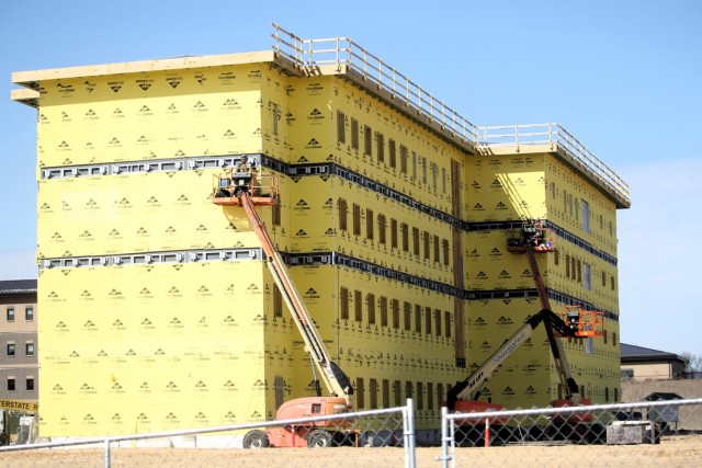 Contractors work on a new $27.3 million transient training troops barracks project, known as the Fort McCoy East Barracks Project, on March 18, 2025, at Fort McCoy, Wis. Contractors began in May 2024 getting the site set up for the fourth...