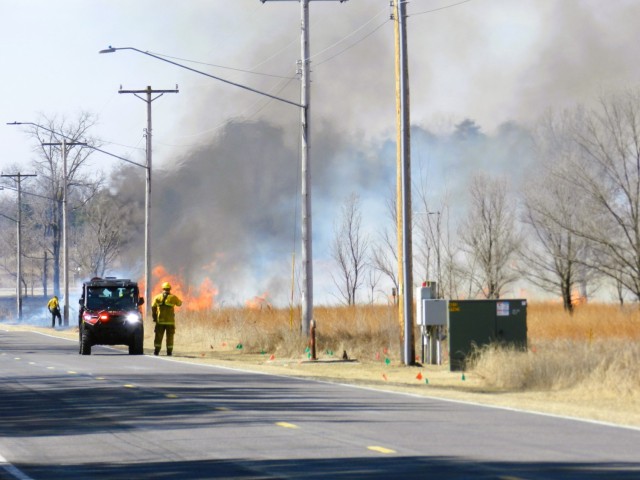 Members of the Fort McCoy prescribed burn team oversee a prescribed burn March 13, 2025, on South Post at Fort McCoy, Wis. The post prescribed burn team includes personnel with the Fort McCoy Directorate of Emergency Services Fire Department;...