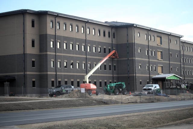 The construction area for a new $28.08 million barracks building is shown March 17, 2025, at Fort McCoy, Wis., as progress on the facility continues. The contractor for the project, BlindermanPower (Construction), received the notice to proceed...