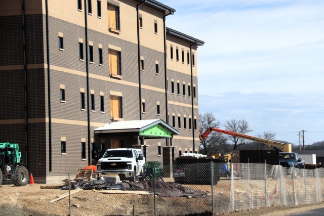 The construction area for a new $28.08 million barracks building is shown March 17, 2025, at Fort McCoy, Wis., as progress on the facility continues. The contractor for the project, BlindermanPower (Construction), received the notice to proceed...