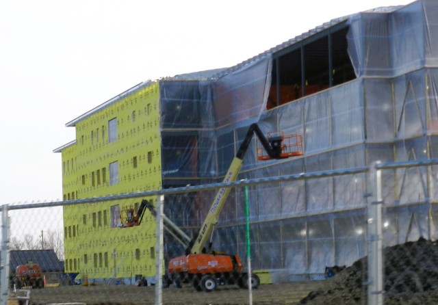 Contractors work on a new $27.3 million transient training troops barracks project, known as the Fort McCoy East Barracks Project, on March 3, 2025, at Fort McCoy, Wis. Contractors began in May 2024 getting the site set up for the fourth transient...